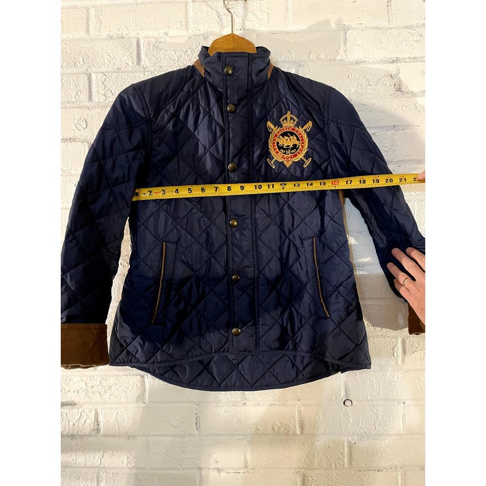 Ralph Lauren Sport Quilted Jacket Women’s M Navy Crest Patch Snap Corduroy Cuffs - Picture 9 of 12